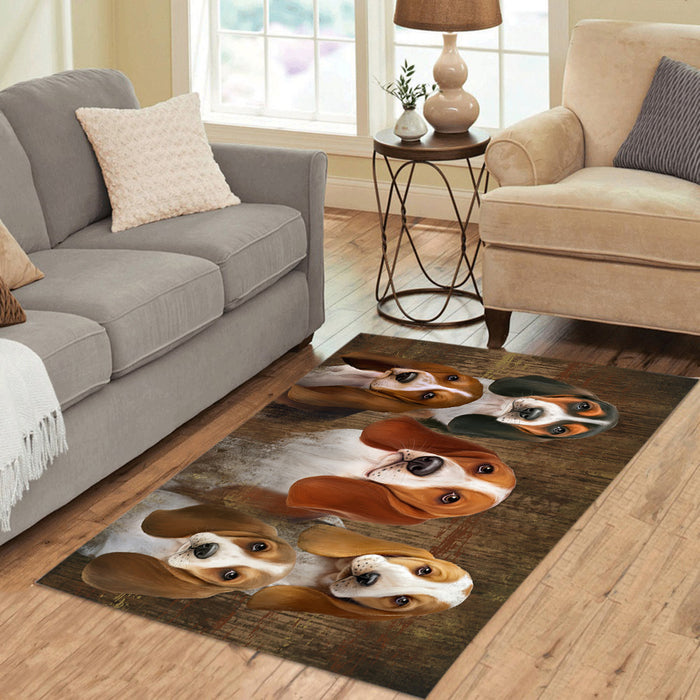 Rustic Basset Hound Dogs Area Rug