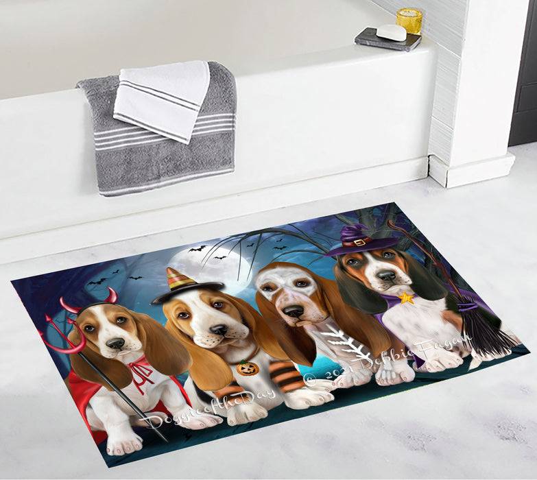 Happy Halloween Trick or Treat Basset Hound Dogs Bathroom Rugs with Non Slip Soft Bath Mat for Tub BRUG54883