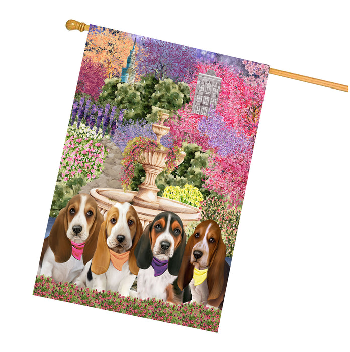 Basset Hound Dogs House Flag: Explore a Variety of Designs, Weather Resistant, Double-Sided, Custom, Personalized, Home Outdoor Yard Decor for Dog and Pet Lovers