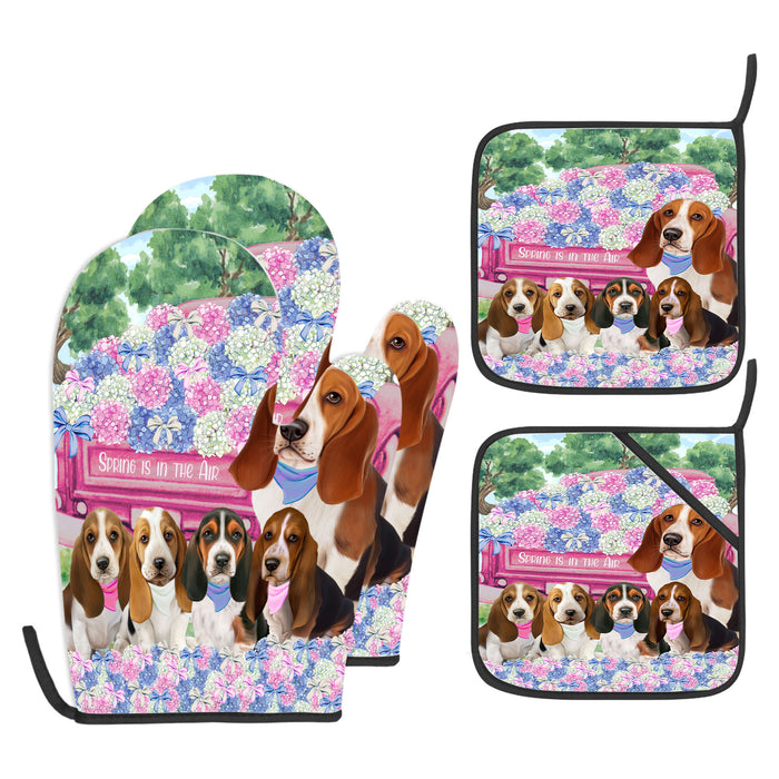 Basset Hound Oven Mitts and Pot Holder Set, Kitchen Gloves for Cooking with Potholders, Explore a Variety of Designs, Personalized, Custom, Dog Moms Gift