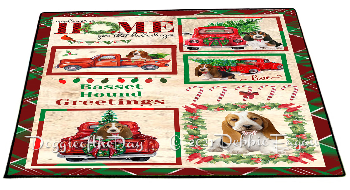Welcome Home for Christmas Holidays Basset Hound Dogs Indoor/Outdoor Welcome Floormat - Premium Quality Washable Anti-Slip Doormat Rug FLMS57673