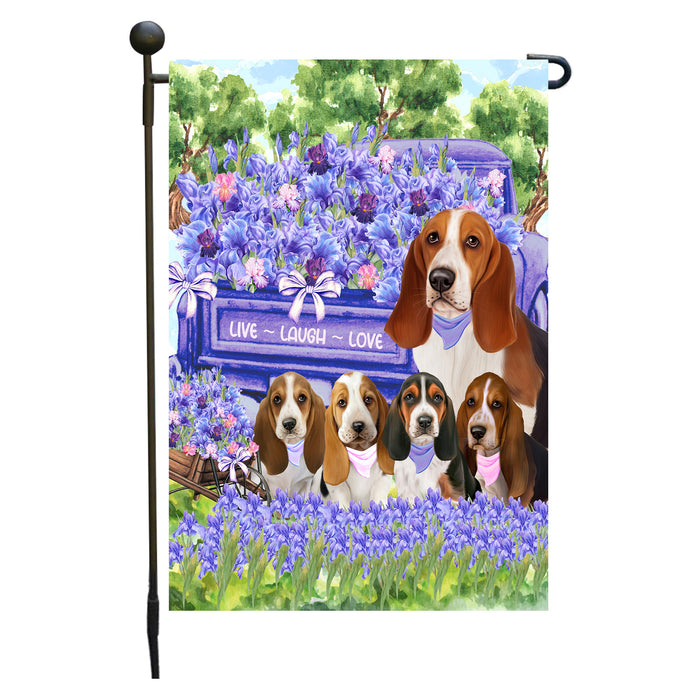 Basset Hound Dogs Garden Flag for Dog and Pet Lovers, Explore a Variety of Designs, Custom, Personalized, Weather Resistant, Double-Sided, Outdoor Garden Yard Decoration