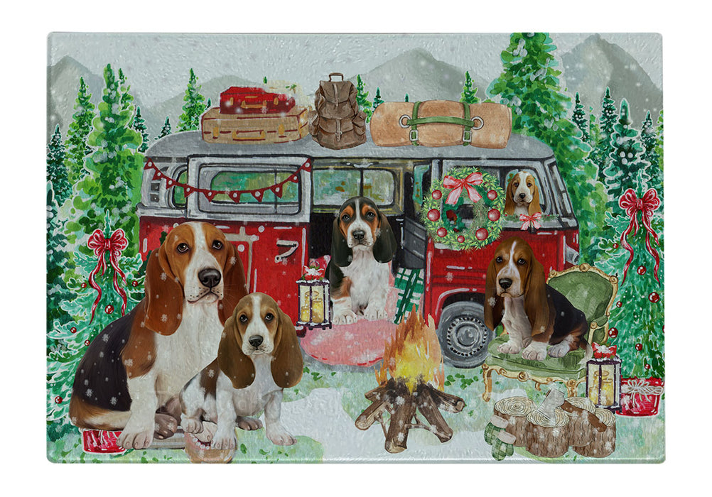 Christmas Time Camping with Basset Hound Dogs Cutting Board - For Kitchen - Scratch & Stain Resistant - Designed To Stay In Place - Easy To Clean By Hand - Perfect for Chopping Meats, Vegetables