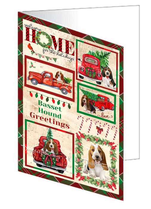 Welcome Home for Christmas Holidays Basset Hound Dogs Handmade Artwork Assorted Pets Greeting Cards and Note Cards with Envelopes for All Occasions and Holiday Seasons GCD76076