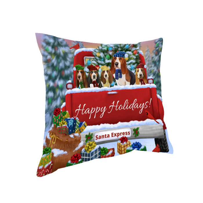 Christmas Red Truck Travlin Home for the Holidays Basset Hound Dogs Pillow with Top Quality High-Resolution Images - Ultra Soft Pet Pillows for Sleeping - Reversible & Comfort - Ideal Gift for Dog Lover - Cushion for Sofa Couch Bed - 100% Polyester