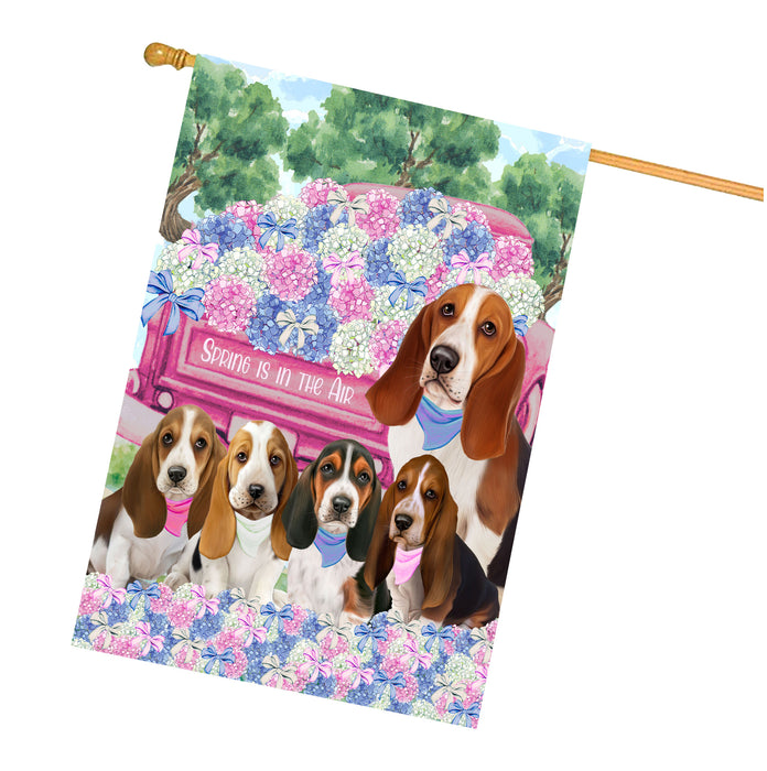 Basset Hound Dogs House Flag: Explore a Variety of Personalized Designs, Double-Sided, Weather Resistant, Custom, Home Outside Yard Decor for Dog and Pet Lovers