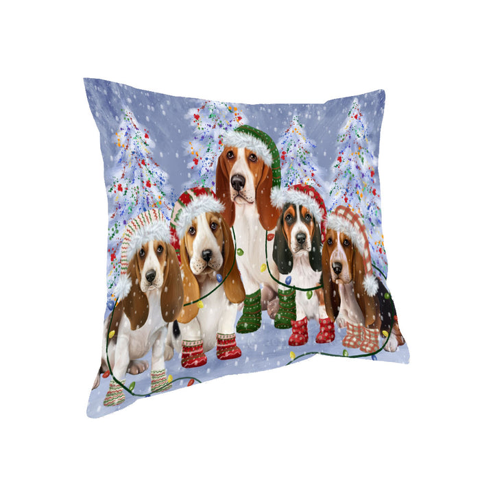 Christmas Lights and Basset Hound Dogs Pillow with Top Quality High-Resolution Images - Ultra Soft Pet Pillows for Sleeping - Reversible & Comfort - Ideal Gift for Dog Lover - Cushion for Sofa Couch Bed - 100% Polyester