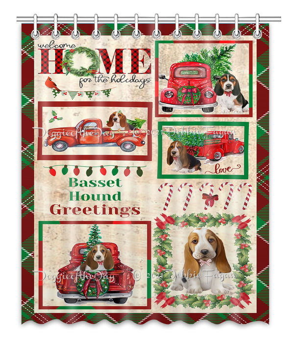 Welcome Home for Christmas Holidays Basset Hound Dogs Shower Curtain Bathroom Accessories Decor Bath Tub Screens