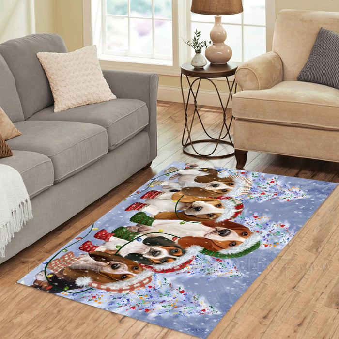 Christmas Lights and Basset Hound Dogs Area Rug - Ultra Soft Cute Pet Printed Unique Style Floor Living Room Carpet Decorative Rug for Indoor Gift for Pet Lovers