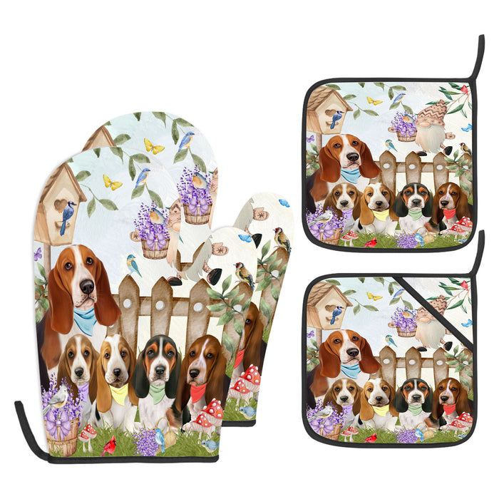 Basset Hound Oven Mitts and Pot Holder Set: Kitchen Gloves for Cooking with Potholders, Custom, Personalized, Explore a Variety of Designs, Dog Lovers Gift