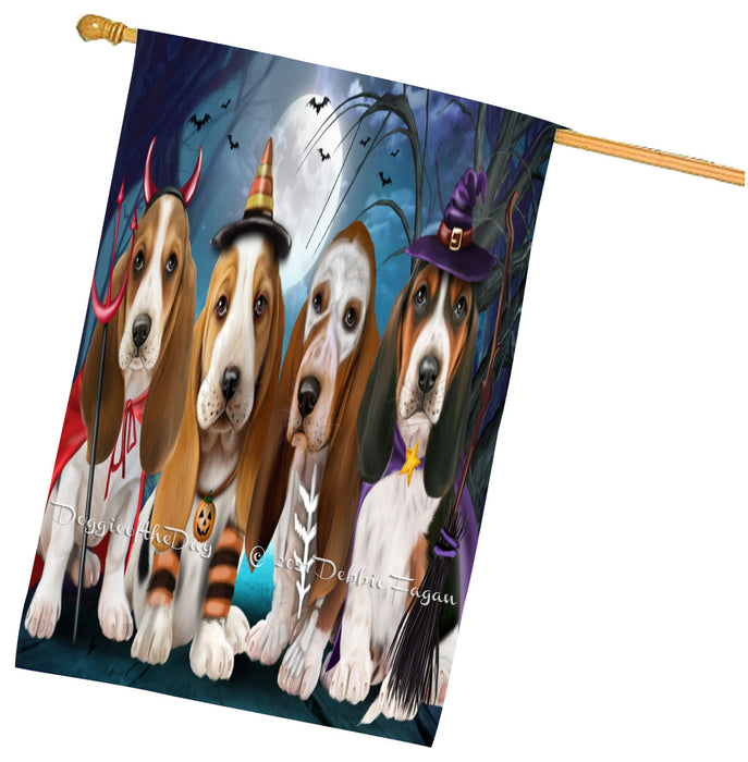 Halloween Trick or Treat Basset Hound Dogs House Flag Outdoor Decorative Double Sided Pet Portrait Weather Resistant Premium Quality Animal Printed Home Decorative Flags 100% Polyester