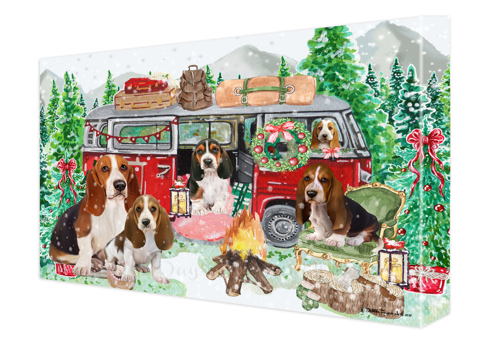 Christmas Time Camping with Basset Hound Dogs Canvas Wall Art - Premium Quality Ready to Hang Room Decor Wall Art Canvas - Unique Animal Printed Digital Painting for Decoration