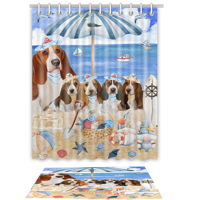 Basset Hound Shower Curtain & Bath Mat Set, Custom, Explore a Variety of Designs, Personalized, Curtains with hooks and Rug Bathroom Decor, Halloween Gift for Dog Lovers