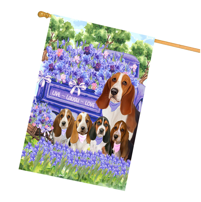 Basset Hound Dogs House Flag for Dog and Pet Lovers, Explore a Variety of Designs, Custom, Personalized, Weather Resistant, Double-Sided, Home Outside Yard Decor