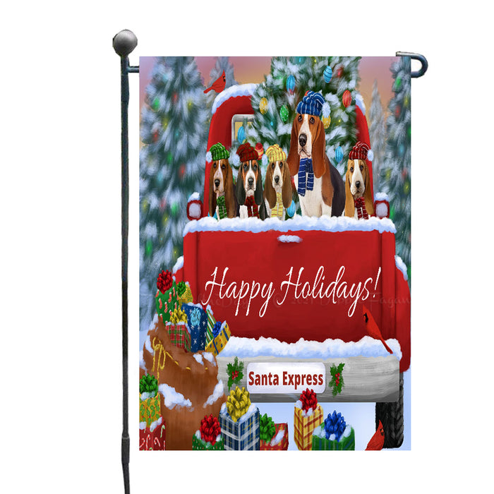 Christmas Red Truck Travlin Home for the Holidays Basset Hound Dogs Garden Flags- Outdoor Double Sided Garden Yard Porch Lawn Spring Decorative Vertical Home Flags 12 1/2"w x 18"h