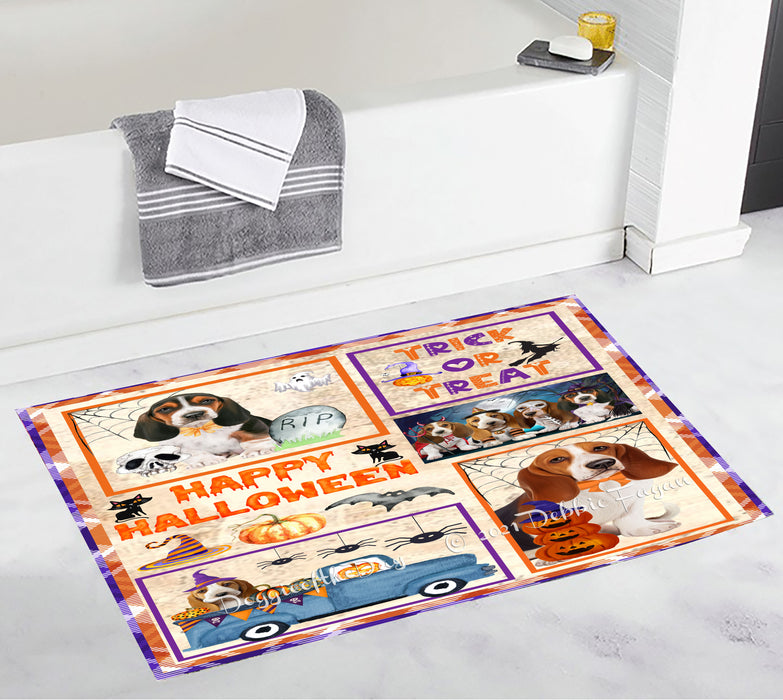Happy Halloween Trick or Treat Basset Hound Dogs Bathroom Rugs with Non Slip Soft Bath Mat for Tub BRUG54583