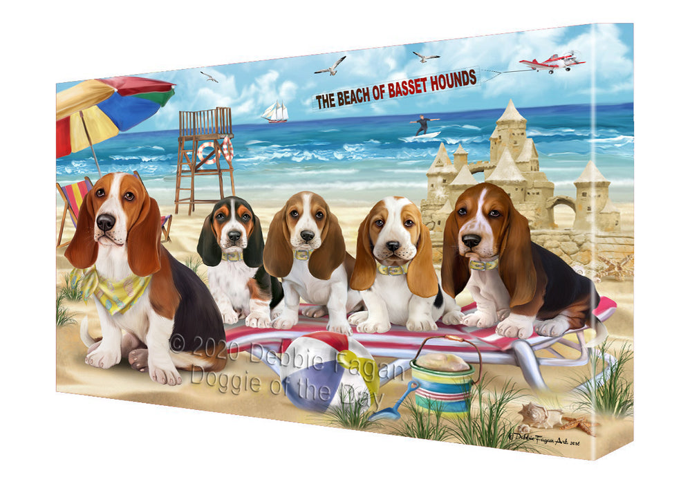 Pet Friendly Beach Basset Hound Dogs Canvas Wall Art - Premium Quality Ready to Hang Room Decor Wall Art Canvas - Unique Animal Printed Digital Painting for Decoration