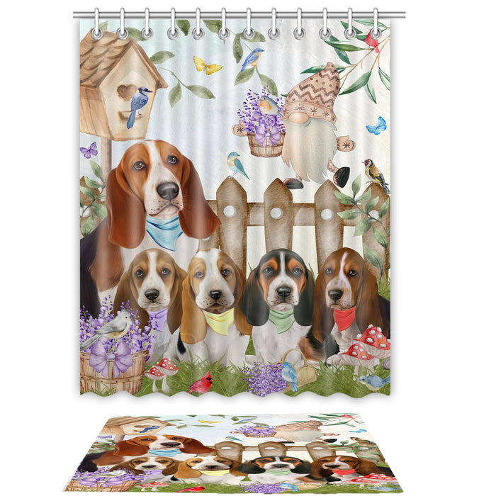 Basset Hound Shower Curtain & Bath Mat Set, Bathroom Decor Curtains with hooks and Rug, Explore a Variety of Designs, Personalized, Custom, Dog Lover's Gifts