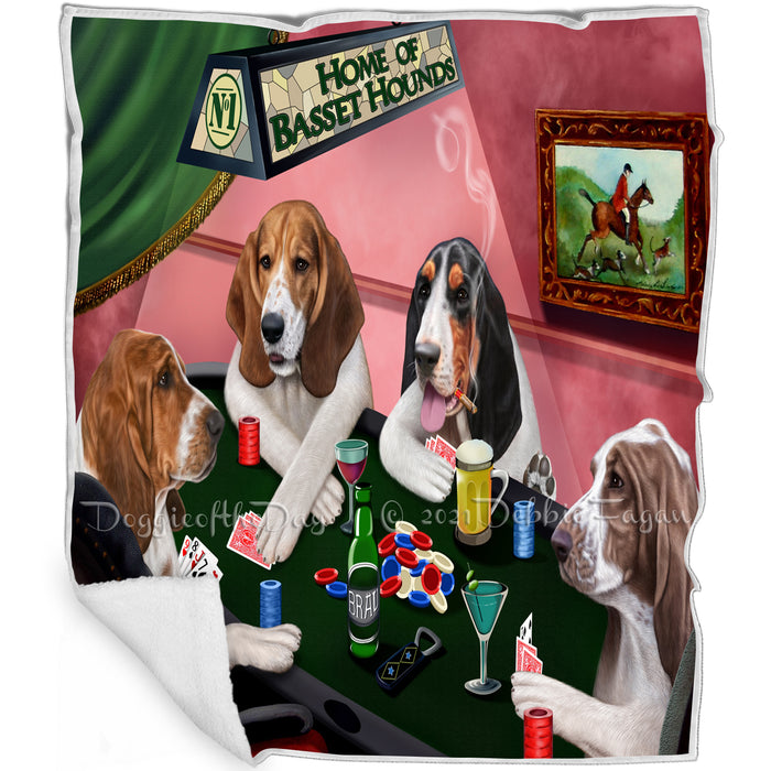 Home of 4  Basset Hound Dogs Playing Poker Blanket BLNKT143593