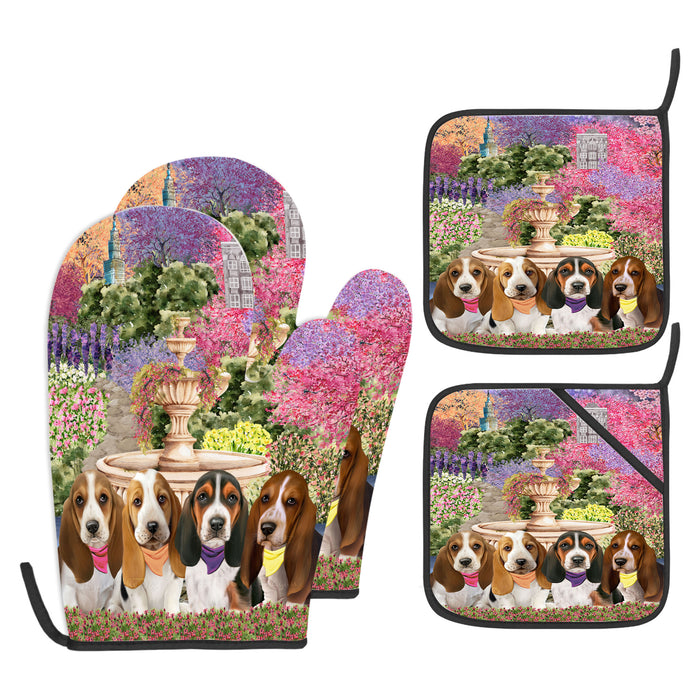 Basset Hound Oven Mitts and Pot Holder Set, Kitchen Gloves for Cooking with Potholders, Explore a Variety of Designs, Personalized, Custom, Dog Moms Gift