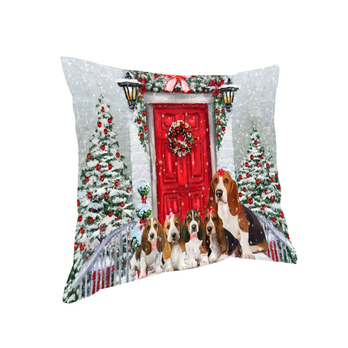 Christmas Holiday Welcome Basset Hound Dogs Pillow with Top Quality High-Resolution Images - Ultra Soft Pet Pillows for Sleeping - Reversible & Comfort - Ideal Gift for Dog Lover - Cushion for Sofa Couch Bed - 100% Polyester
