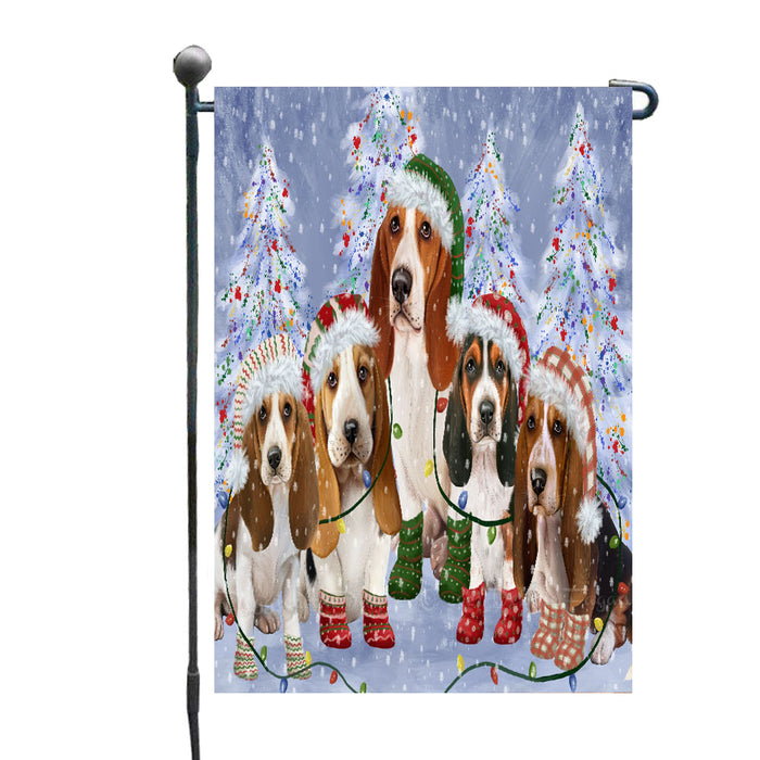 Christmas Lights and Basset Hound Dogs Garden Flags- Outdoor Double Sided Garden Yard Porch Lawn Spring Decorative Vertical Home Flags 12 1/2"w x 18"h