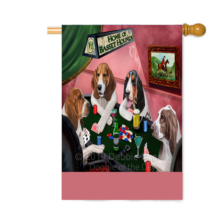 Personalized Home of Basset Hound Dogs Four Dogs Playing Poker Custom House Flag FLG-DOTD-A60294