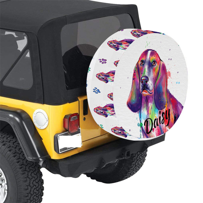 Custom Pet Name Personalized Watercolor Basset Hound Dog Car Tire Cover