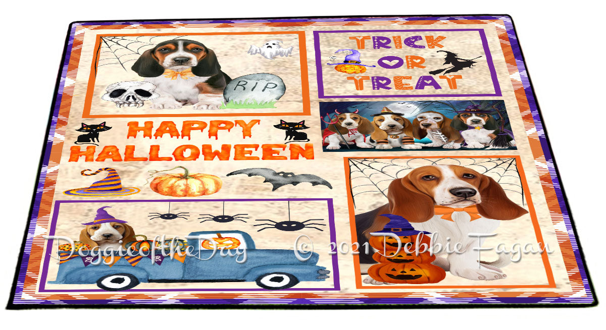 Happy Halloween Trick or Treat Basset Hound Dogs Indoor/Outdoor Welcome Floormat - Premium Quality Washable Anti-Slip Doormat Rug FLMS57994