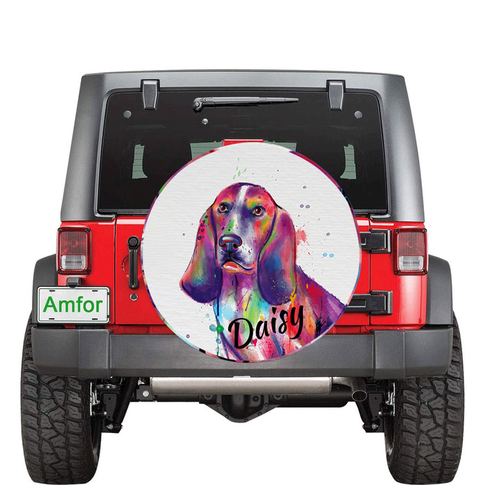 Custom Pet Name Personalized Watercolor Basset Hound Dog Car Tire Cover