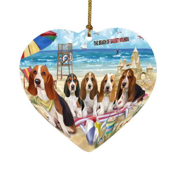 Pet Friendly Beach Basset Hound Dogs Heart Christmas Ornament HPORA58846