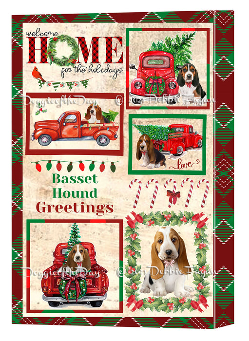 Welcome Home for Christmas Holidays Basset Hound Dogs Canvas Wall Art Decor - Premium Quality Canvas Wall Art for Living Room Bedroom Home Office Decor Ready to Hang CVS149246