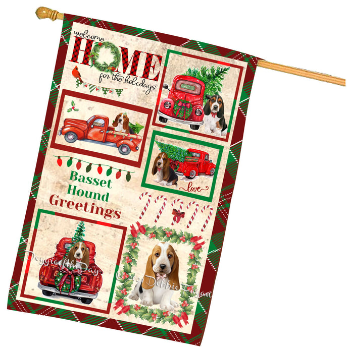 Welcome Home for Christmas Holidays Basset Hound Dogs House flag FLG66980