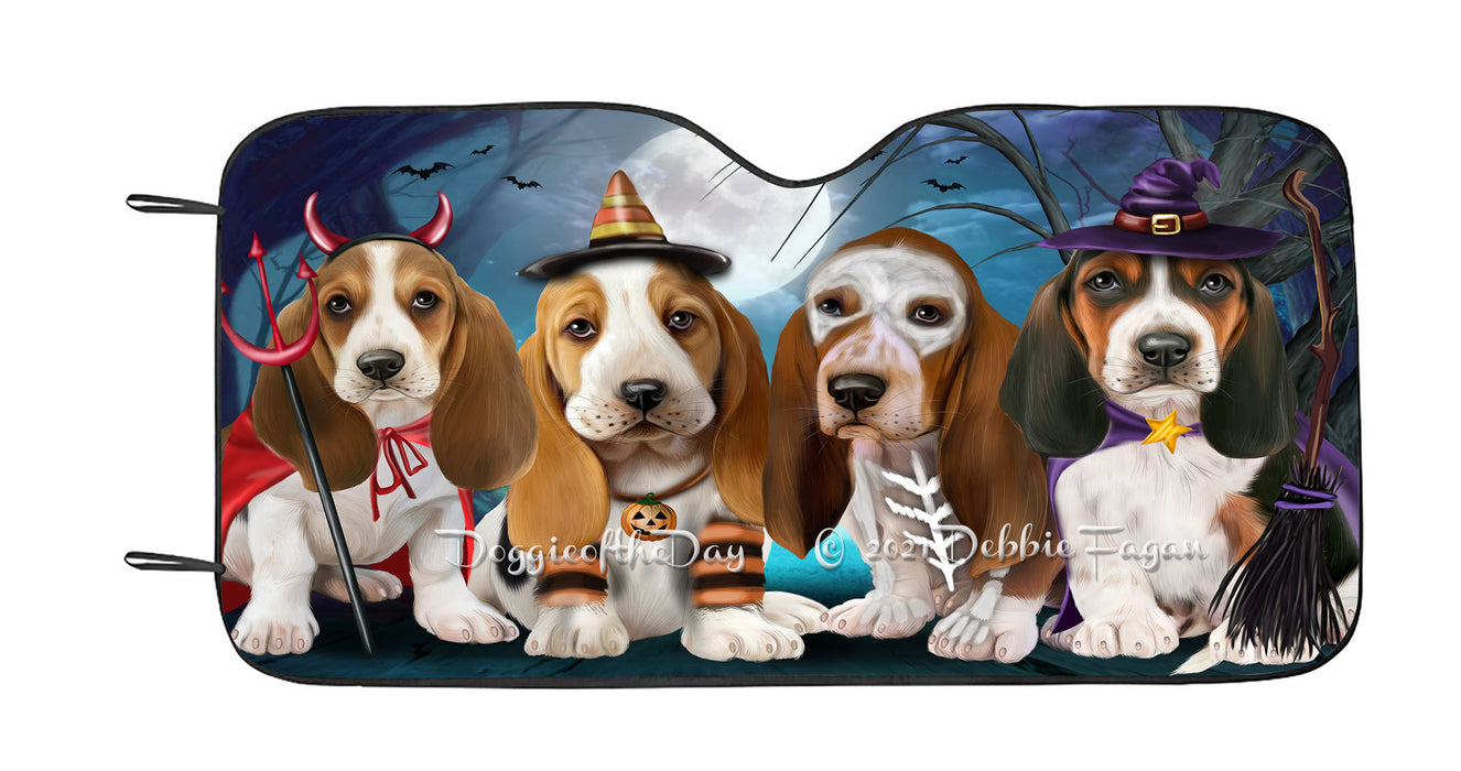 Happy Halloween Trick or Treat Basset Hound Dogs Car Sun Shade Cover Curtain