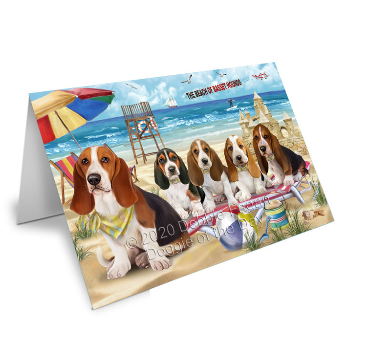 Pet Friendly Beach Basset Hound Dogs Handmade Artwork Assorted Pets Greeting Cards and Note Cards with Envelopes for All Occasions and Holiday Seasons