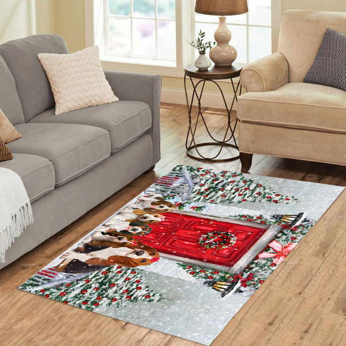 Christmas Holiday Welcome Basset Hound Dogs Area Rug - Ultra Soft Cute Pet Printed Unique Style Floor Living Room Carpet Decorative Rug for Indoor Gift for Pet Lovers