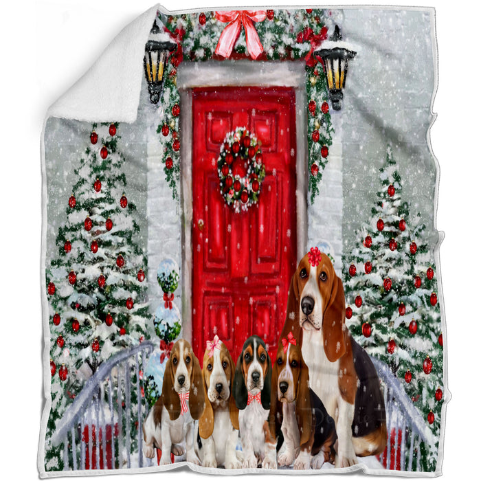 Christmas Holiday Welcome Basset Hound Dogs Blanket - Lightweight Soft Cozy and Durable Bed Blanket - Animal Theme Fuzzy Blanket for Sofa Couch