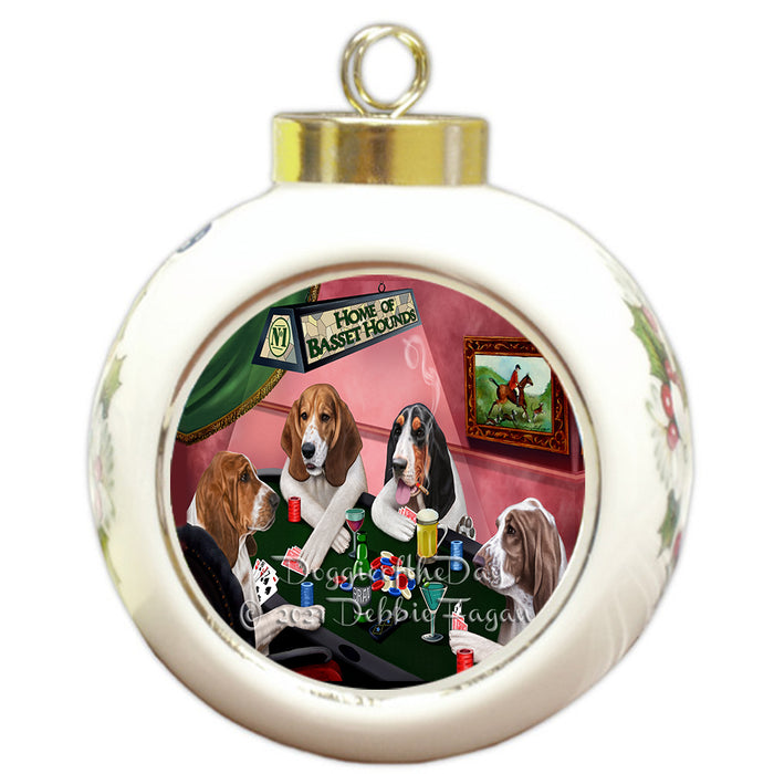 Home of Poker Playing Basset Hound Dogs Round Ball Christmas Ornament Pet Decorative Hanging Ornaments for Christmas X-mas Tree Decorations - 3" Round Ceramic Ornament