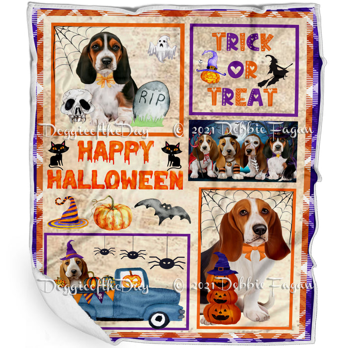 Happy Halloween Trick or Treat Basset Hound Dogs Blanket BLNKT143714