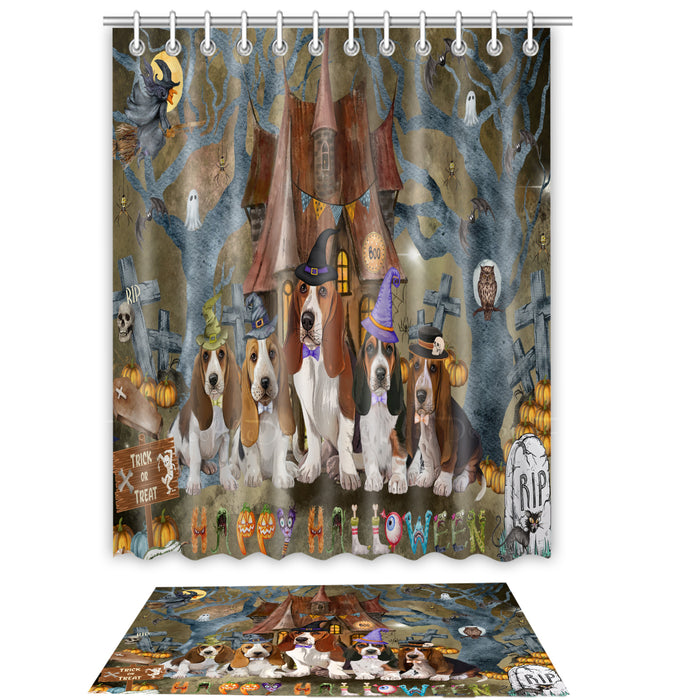 Basset Hound Shower Curtain & Bath Mat Set, Bathroom Decor Curtains with hooks and Rug, Explore a Variety of Designs, Personalized, Custom, Dog Lover's Gifts