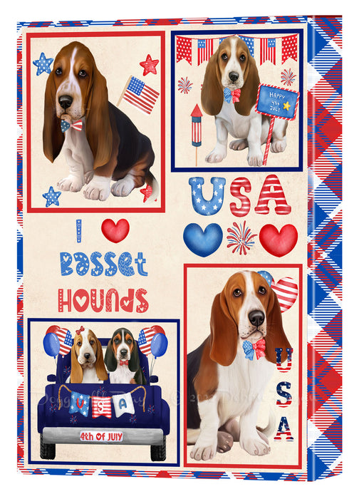 4th of July Independence Day I Love USA Basset Hound Dogs Canvas Wall Art - Premium Quality Ready to Hang Room Decor Wall Art Canvas - Unique Animal Printed Digital Painting for Decoration