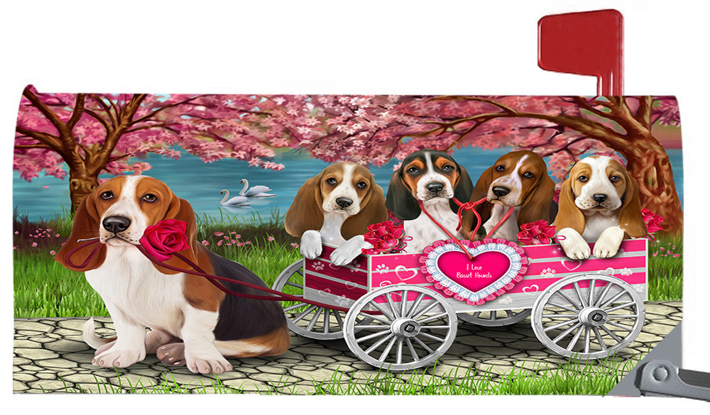 I Love Basset Hound Dogs in a Cart Magnetic Mailbox Cover MBC48532