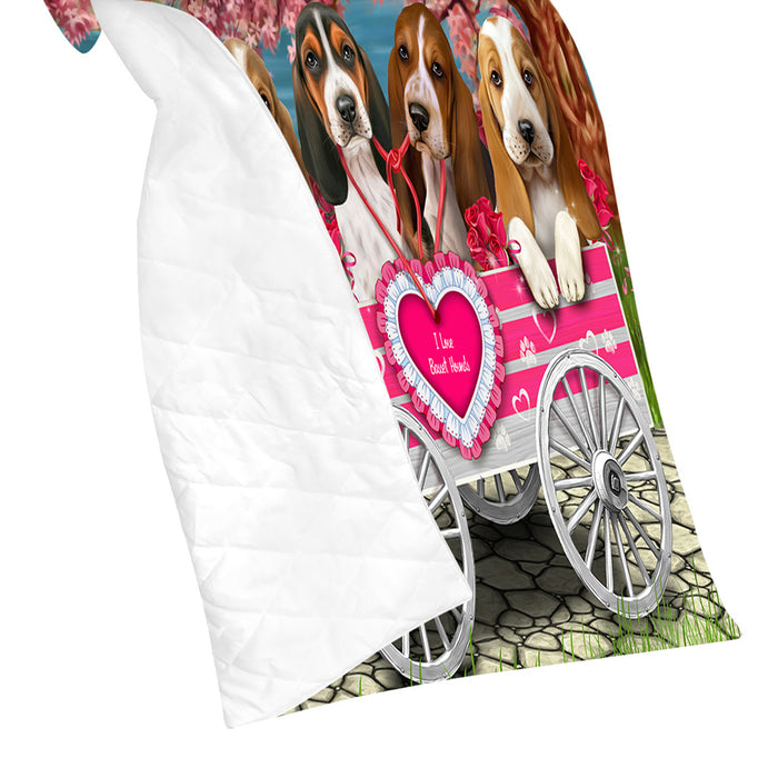 I Love Basset Hound Dogs in a Cart Quilt