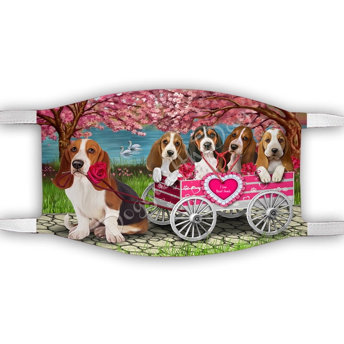 I Love Basset Hound Dogs in a Cart Face Mask FM48115