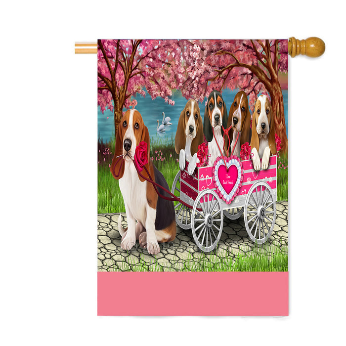 Personalized I Love Basset Hound Dogs in a Cart Custom House Flag FLG-DOTD-A62183