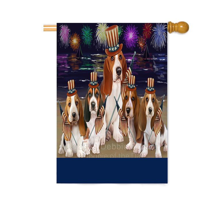 Personalized 4th of July Firework Basset Hound Dogs Custom House Flag FLG-DOTD-A57818