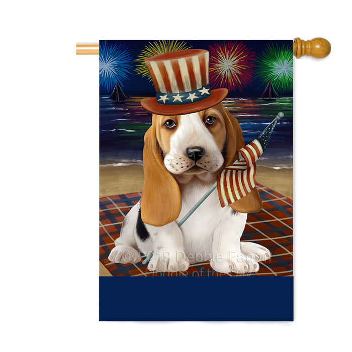 Personalized 4th of July Firework Basset Hound Dog Custom House Flag FLG-DOTD-A57819
