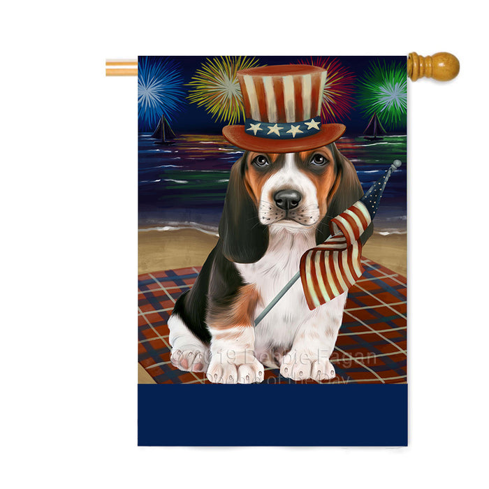 Personalized 4th of July Firework Basset Hound Dog Custom House Flag FLG-DOTD-A57820