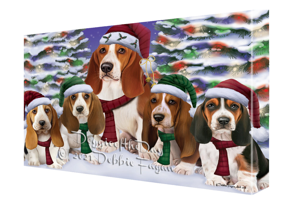 Christmas Family Portrait Basset Hound Dog Canvas Wall Art - Premium Quality Ready to Hang Room Decor Wall Art Canvas - Unique Animal Printed Digital Painting for Decoration