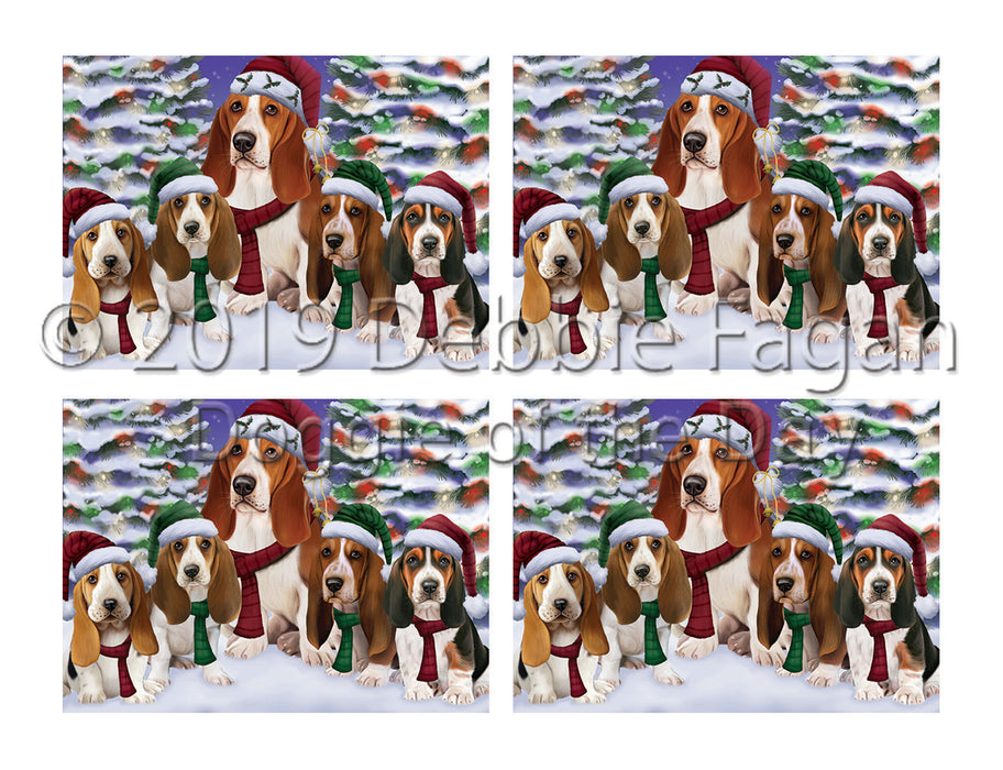 Basset Hound Dogs Christmas Family Portrait in Holiday Scenic Background Placemat